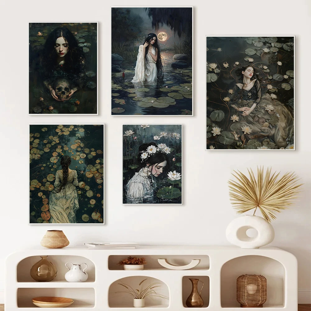 Портрет Принцессы в викторианском стиле Русалка Лотос пруд темная Академия