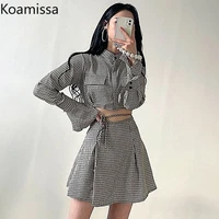 koamissa fashion women two pieces set sexy cropped plaid tops mini short high waist skirt spring auutmn 2022 new korean outfits
