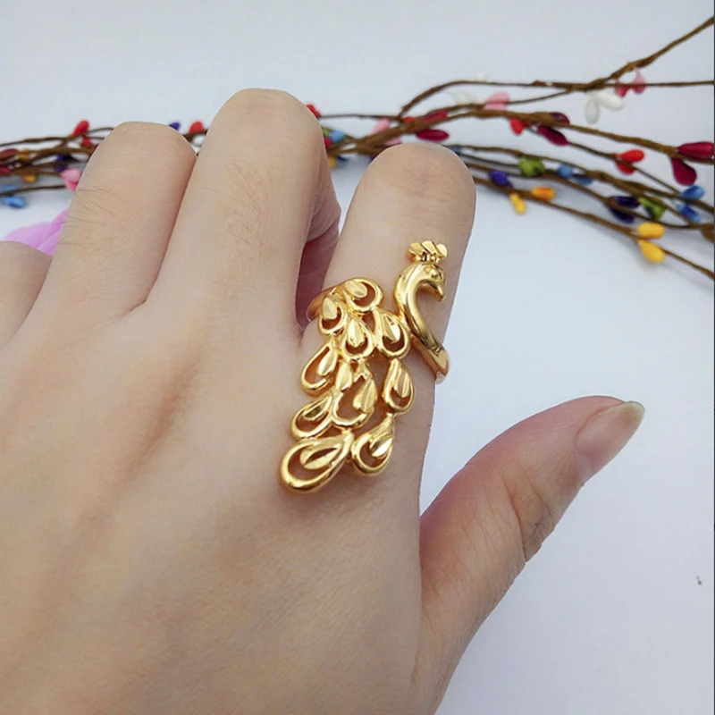 

Elegant Gold Color Peacock Open Rings For Women Party Silver Wedding Animal Figure Adjustable Ring Jewelry Famale Cuff Ring