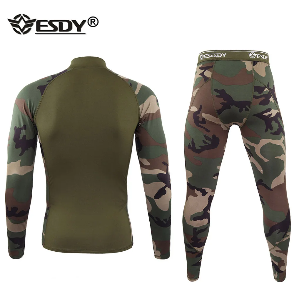 ESDY Camouflage Athletic Thermal Underwear Sets Men Functional Training Sports Sexy Fitness Quick Drying Long Johns Run Tracksui