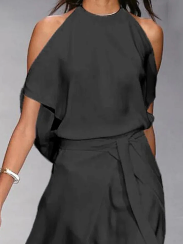 Женское платье с коротким рукавом однотонное Повседневное открытыми плечами и