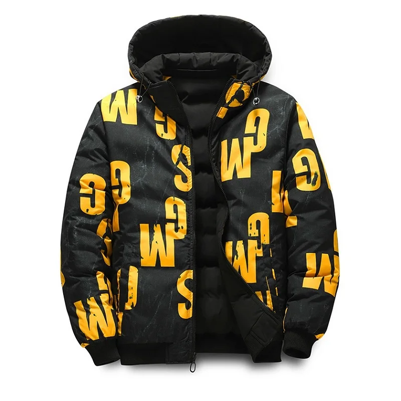 Winter Coats Mens Fashion Double-sided Wear Cotton Clothes Korean Print Plus Size Thickened Removable Hooded Warm Jacket men