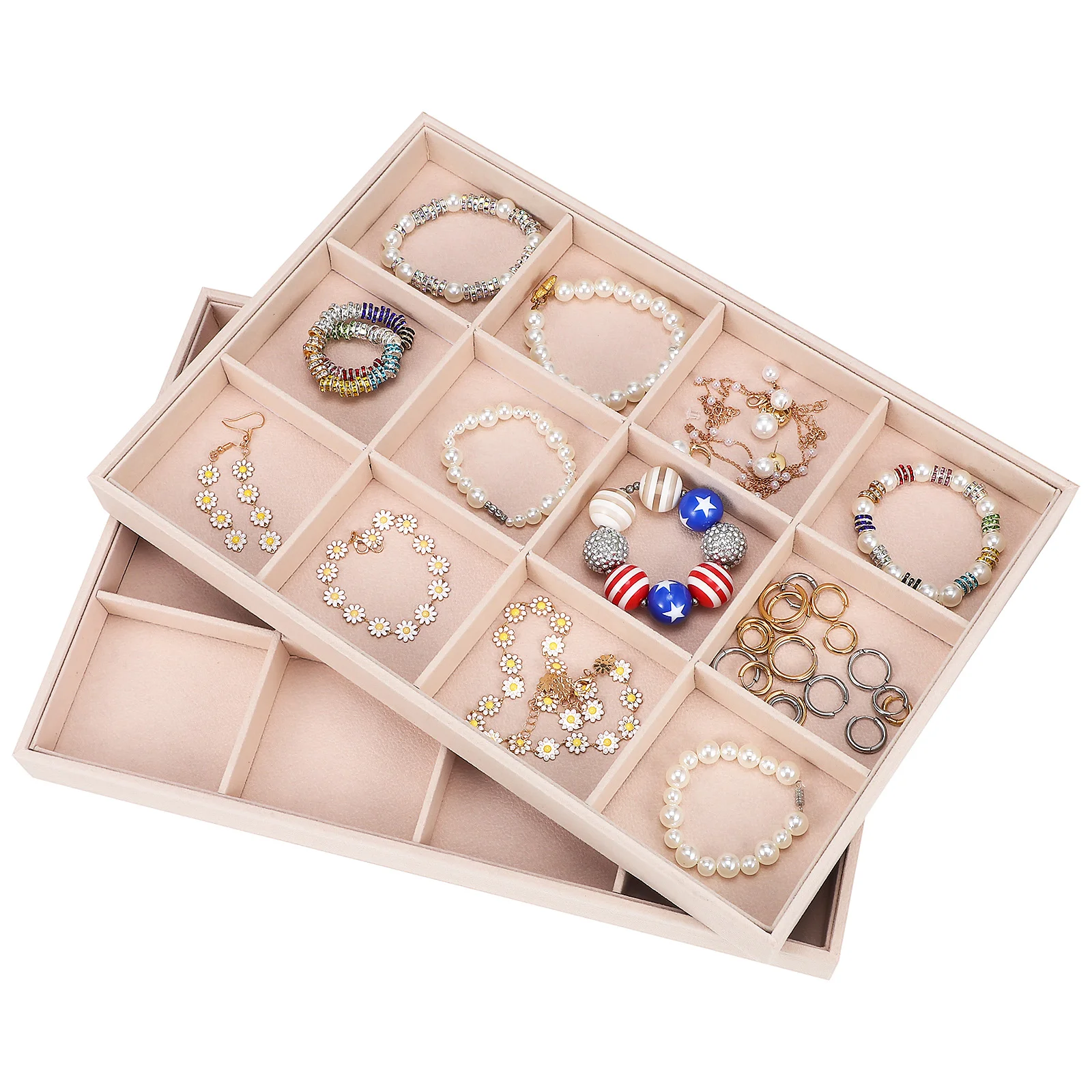 

2 Pcs Jewelry Tray Organizer Compartment Stand Ring Drawer Holder Trays Drawers