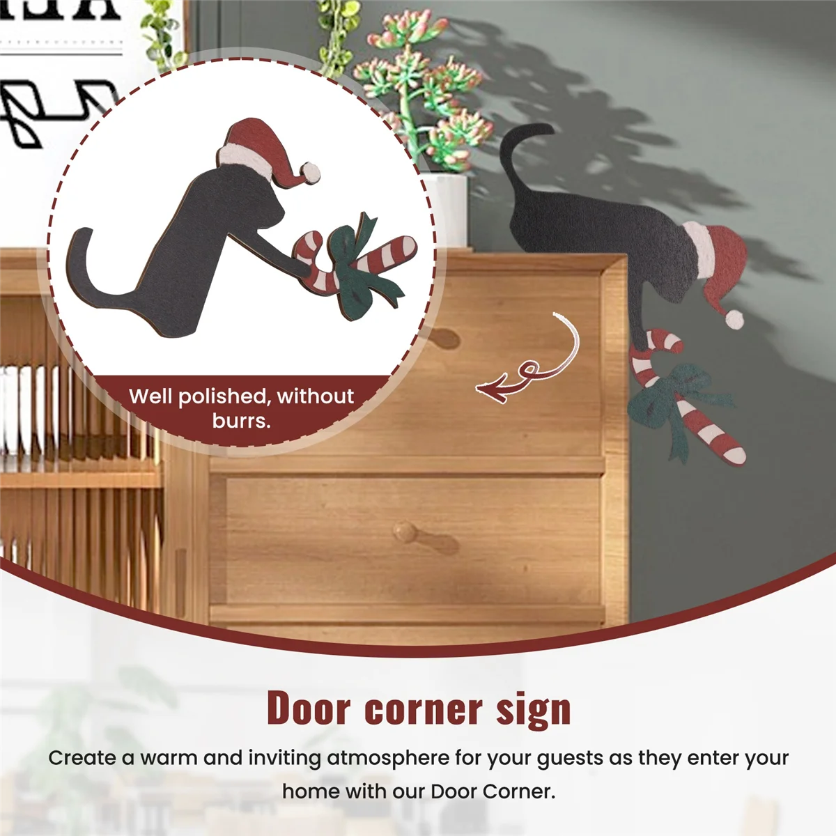 Рождественская дверь угловой знак деревянная кота Топпер Декор рамка орнамент