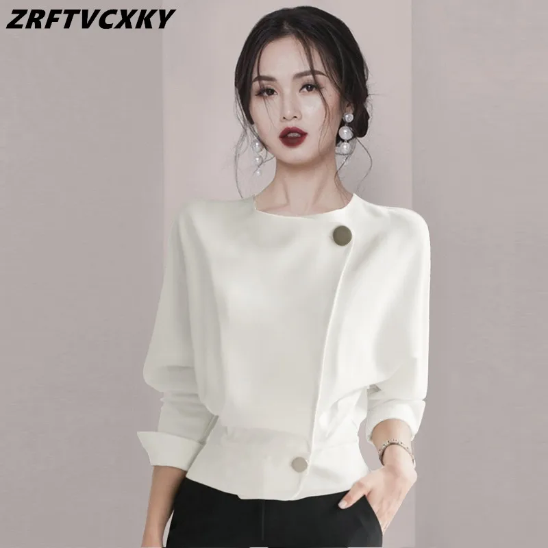 

Женская блузка на пуговицах, однотонная белая рубашка с длинным рукавом, во французском стиле, осень 2022