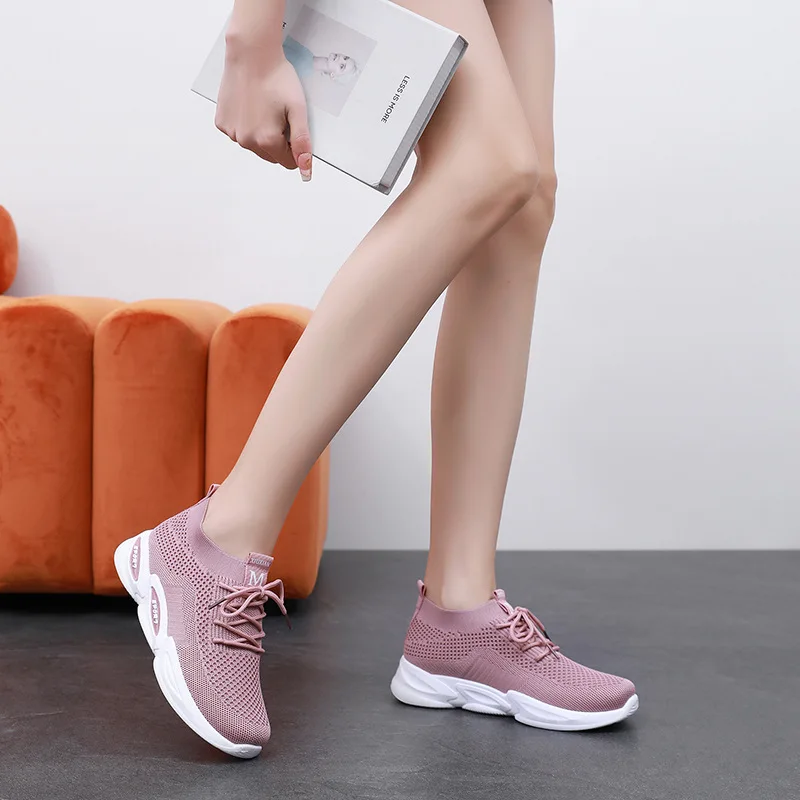 New Women Shoes Knitting Sock Sneakers Women Summer Slip On Flat Shoes Fashion Women Loafers Flats Walking Air Mesh Casual Shoes