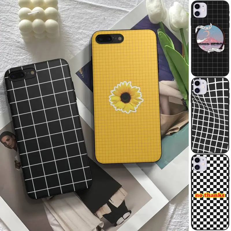 

Black white Yellow Grid Phone Case fundas shell cover for iphone 6 6s 7 8 plus xr x xs 11 12 13 mini pro max