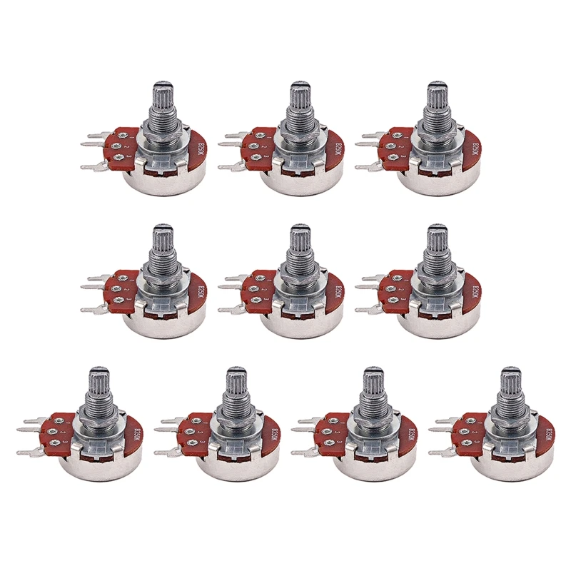 

10 Pieces B250K Solid Shaft Guitar Control Pots Taper Potentiometers Electric Guitar and Bass Accessories R66E