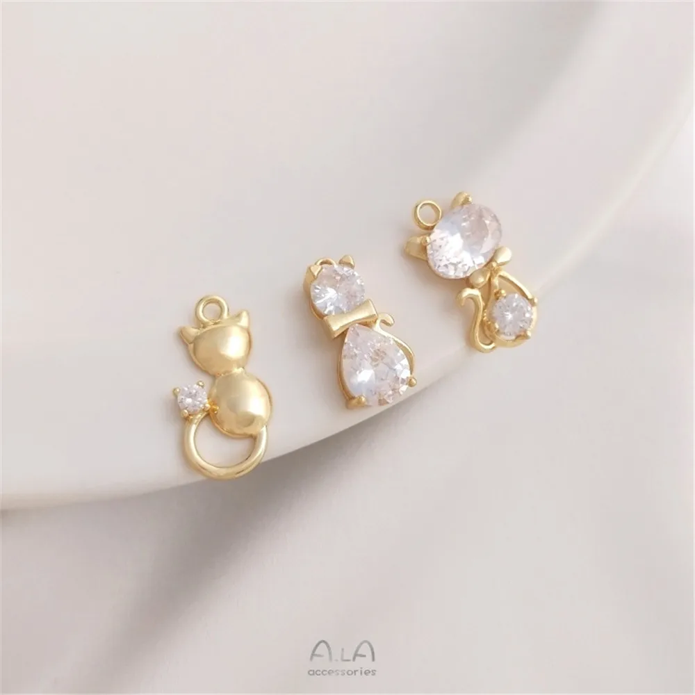 

14K bag gold inlaid zircon cat pendant handmade accessories pendant diy bracelet necklace earring pendant