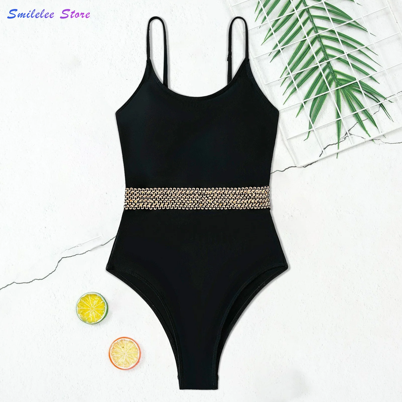 

Pure BLACK BODYSUIT feitong Women's Sexy Fashion Sling Belt One-Piece Swimsuit Bikini Swimwear ropa mujer free shipping 2022