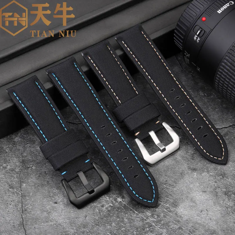 Ремешок нейлоновый кожаный для Panerai PAM01661 441 111 PAM01118/01661 мужской 22 мм 24 26