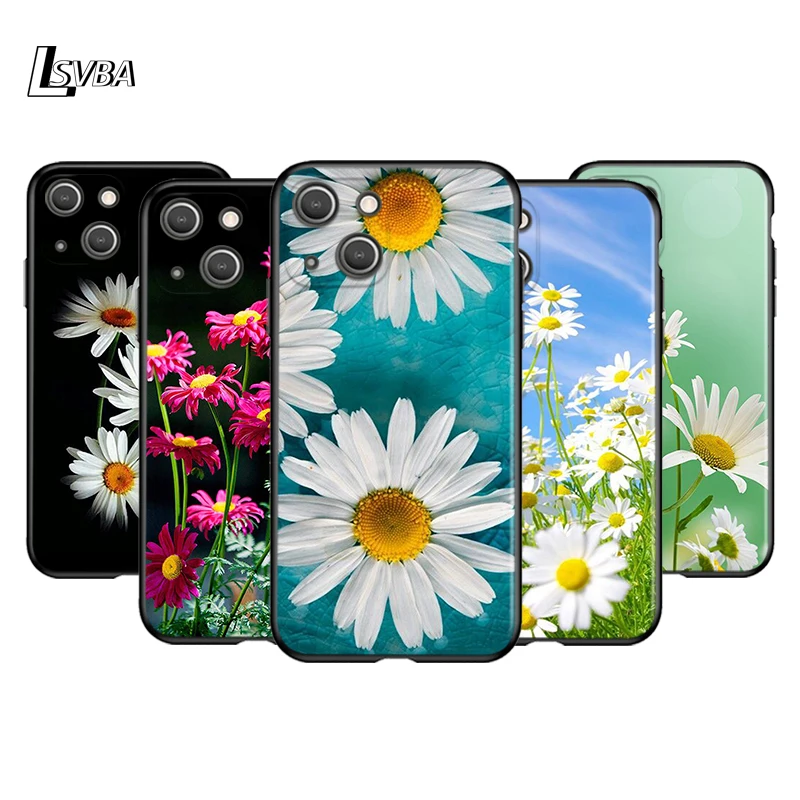 

White Daisy Flower Silicone Cover For Apple IPhone 13 12 Mini 11 Pro XS MAX XR X 8 7 6S 6 Plus 5S SE Black Phone Case