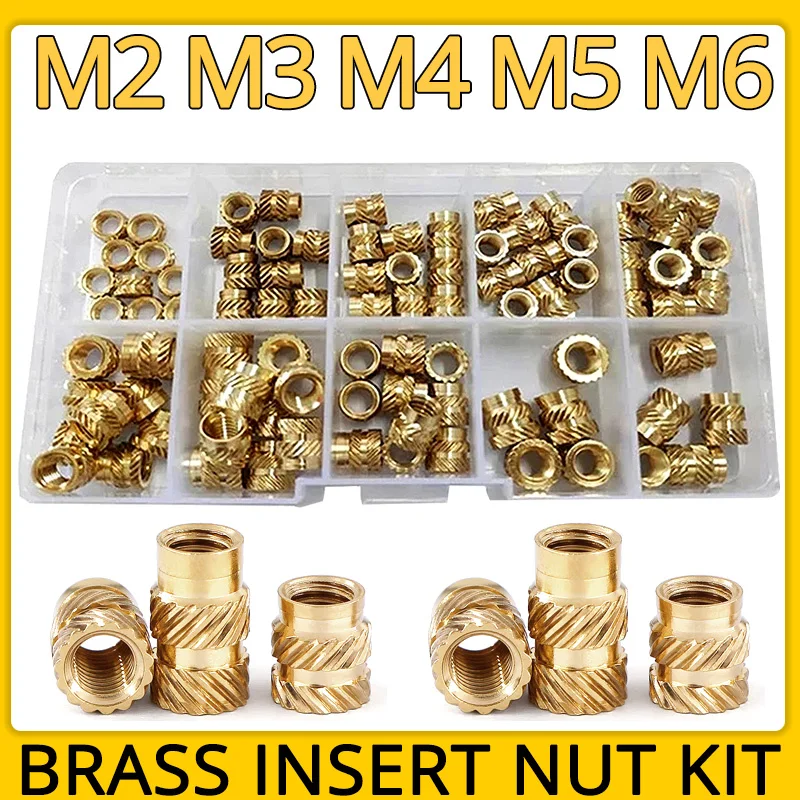 

M2 M2.5 M3 M4 M5 M6 Brass Heat Set Insert Nut Hot Melt Inset Thread Copper Knurled Embedment Assortment Kit Set