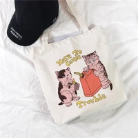 women shopping bags cute cat cartoons pattern series eco shopper shoulder bag fashion funny printing handbag canvas tote bag