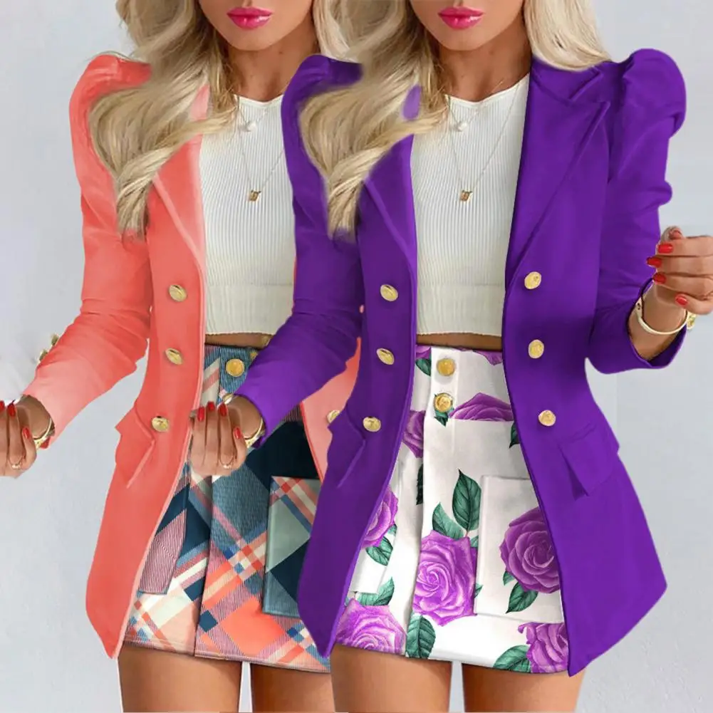 

Turndown Collar Slim 1 Set Floral Print Summer Suit Skirt Blazer Double Breasted Set for Spring Summer