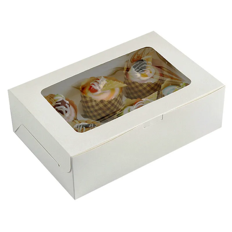 1/2/4/6 Cup Cake Packaging Boxes with Trays Kraft Paper Pastry Baking Take Away Package Party Favors for Guests Christmas Decor