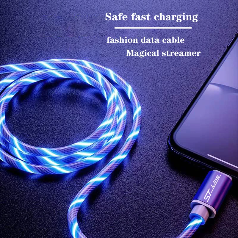 Светящийся провод USB Type C Lightning кабель для быстрой зарядки зарядное устройство