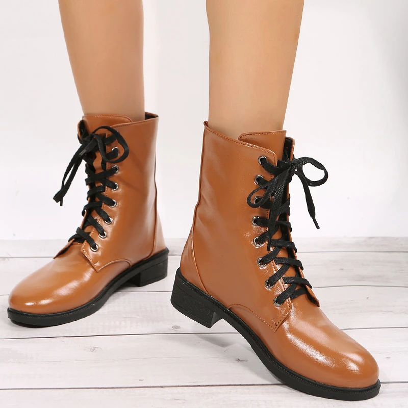 Autumn and Winter Plus Size 34-43 Women's Boots Leather Women's Thick Bottom Ankle Boots Motorcycle Boots Fashion Women's Shoes