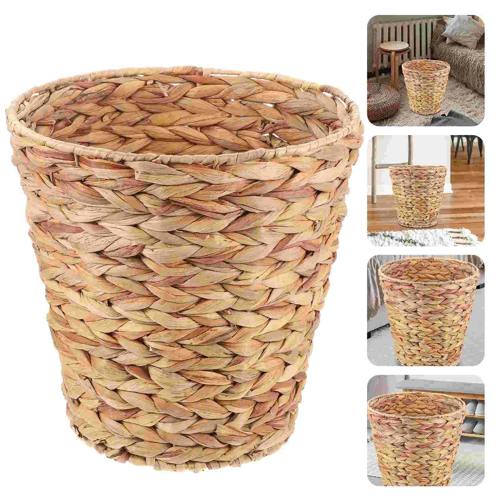 

Basket Storage Can Trash Woven Garbage Container Laundry Bucket Rattan Decorative Waste Sundries Small Vinrtage Bin Rubbish Room