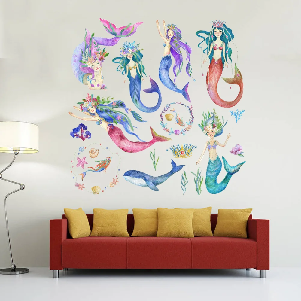 

Home Wall Sticker Ocean Stickers Self Adhesive Wall Stickers Mermaid Room Decals Mermaid Peel Stick Cartoon Stickers