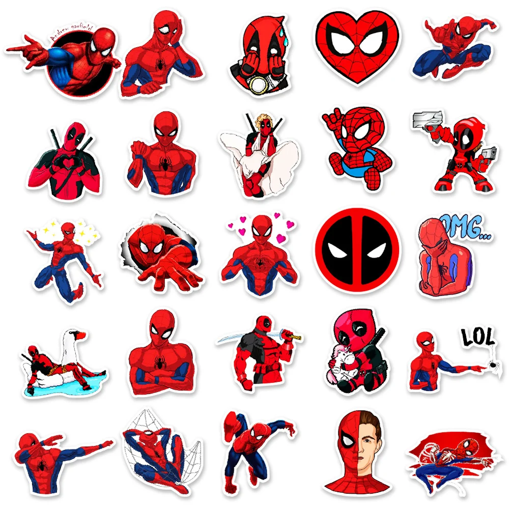 10/30/50PCS Disney Deadpool Spider-Man Cool Stickers for Kids Graffiti Motorcycle Helmet Water Bottle Skateboard Cartoon Sticker - купить по