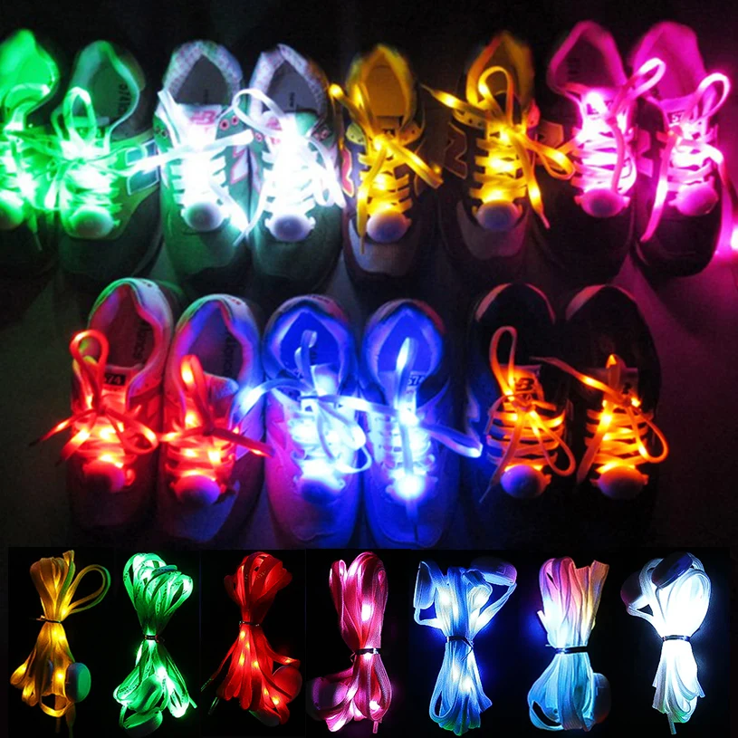 LED Shoe Laces Luminous Shoelaces Batteries Glow Shoe Strings Round Flash Light Shoelaces No Tie Lazy Shoe Laces Party Decor