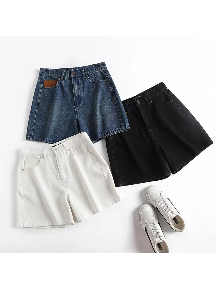 

YENKYE 2022 Fashion Women Casual Denim Shorts Vintage Pockets Mid-Waist Female Short Pants