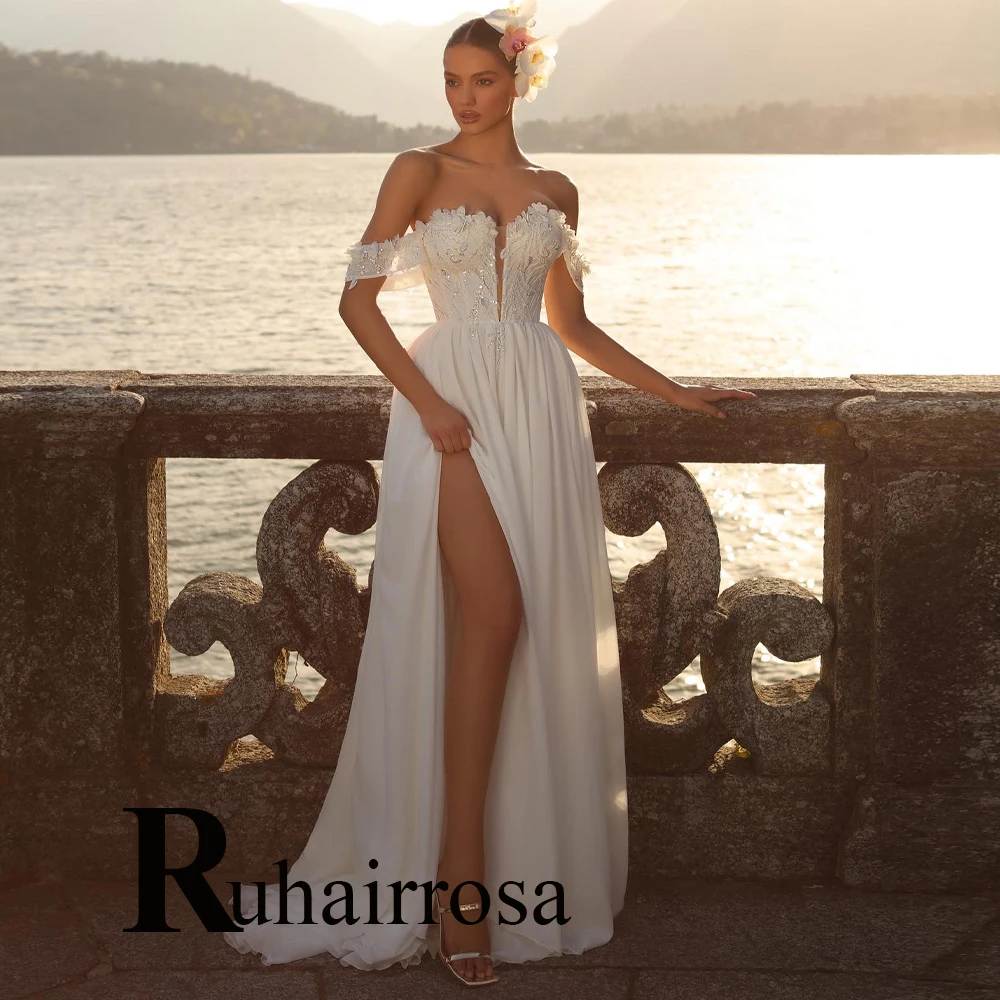 

Ruhair Chiffon Stylish Wedding Dresses For Mariages Appliques Beadings Sweetheart Backless Slit Custom Made Vestido De Casamento