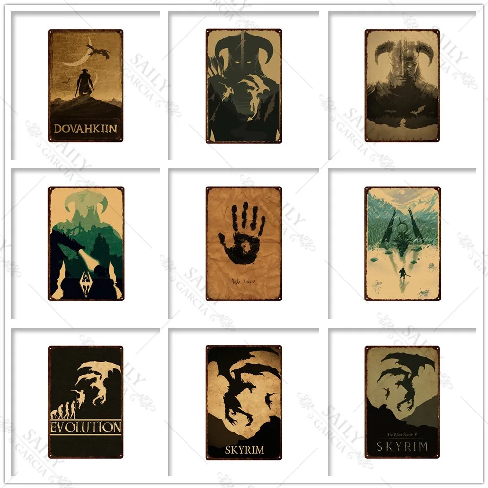 

Classic Game Metal Tin Sign Old Scroll V Skyrim Metal Wall Decor Posters Plates Kids Room Pub Bar Sign Man Cave Metal Plaques