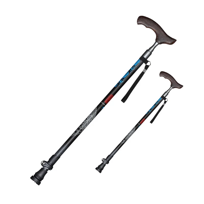 

Retractable old man's walking stick retro chicken wing wood handle folding crutch lightweight carbon fiber hiking equipment