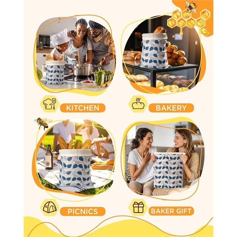 Фото BSEVB-1Set/2Pcs Мешочки для хлеба из пчелиного воска для домашнего хлеба, мешочки для хлеба на закваске с застежкой-молнией, примерно 13x17 дюймов, из натурального пчелиного воска №4