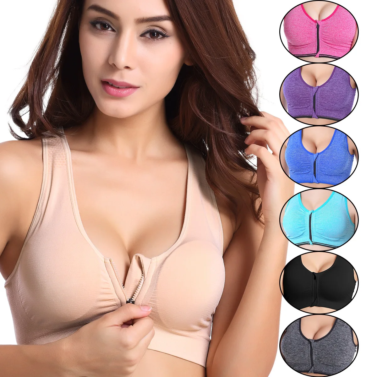 

Women Zipper Push Up Sports Bras,Plus Size XL Padded Wirefree Breathable Sports Tops,Fitness Gym Yoga Sports Bra Top Workout Top