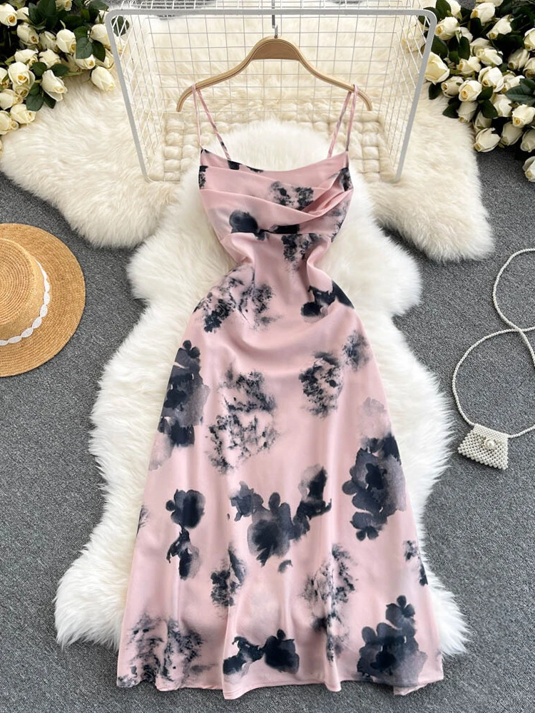 

Женское пляжное платье на бретелях-спагетти, розовое ТРАПЕЦИЕВИДНОЕ Элегантное Длинное платье средней длины в стиле бохо с принтом, лето