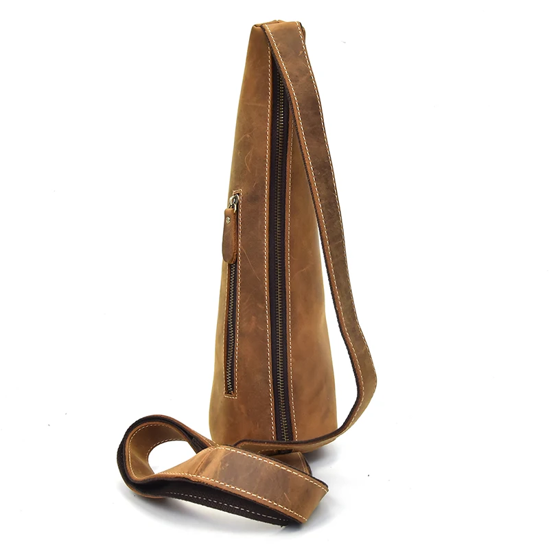 Crazy Horse Leather Shoulder Bag  For Man Chest Bag Cowhide Chest Pack Fashion Man Croissant Bag High Capacity Man Crossbody Bag