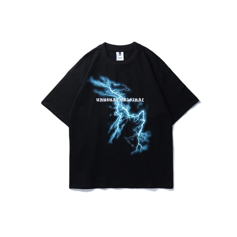 

Lightning Print T Shirt New Men Harajuku Hip Hop Short Sleeve Tees Casual Tops Streetwear Summer T Shirts Cotton Mens Clothes