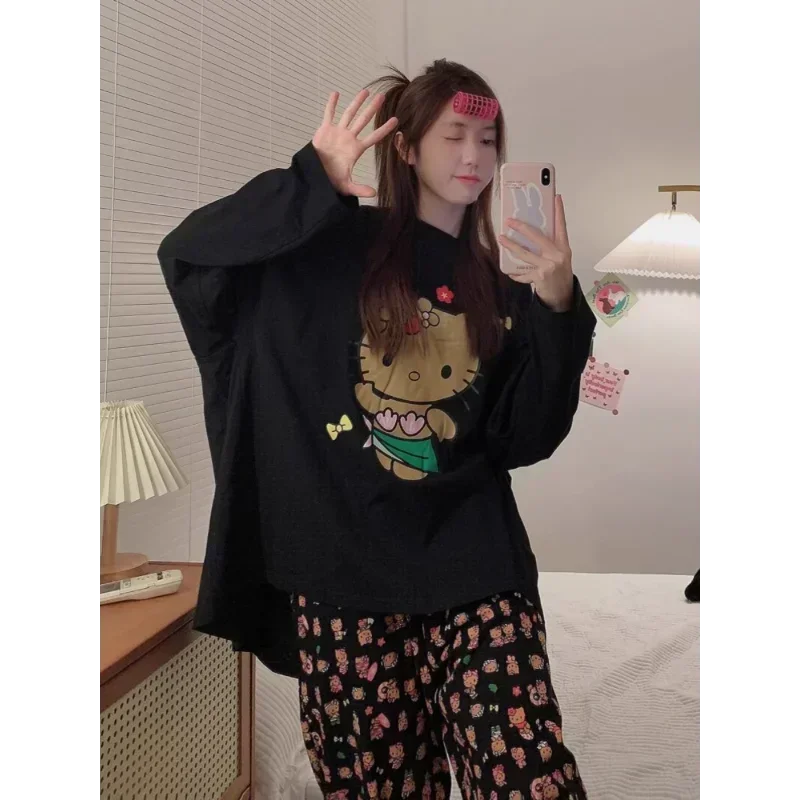 Новые пижамы Sanrio Hello Kitty осенняя одежда для дома повседневный свободный кардиган