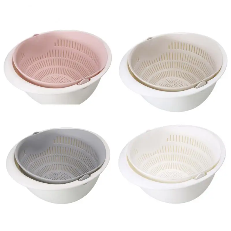 

Detachable Drain Basket Rice Washing Basin Double Layer Rotating Sink Fruits Vegetables Storage Basket Bowls Kitchen Accessories