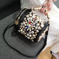 hot sale 2022 new luxury brand beaded rivet rhinestone one shoulder messenger bag handbag round shopping bag luxury designer gg
