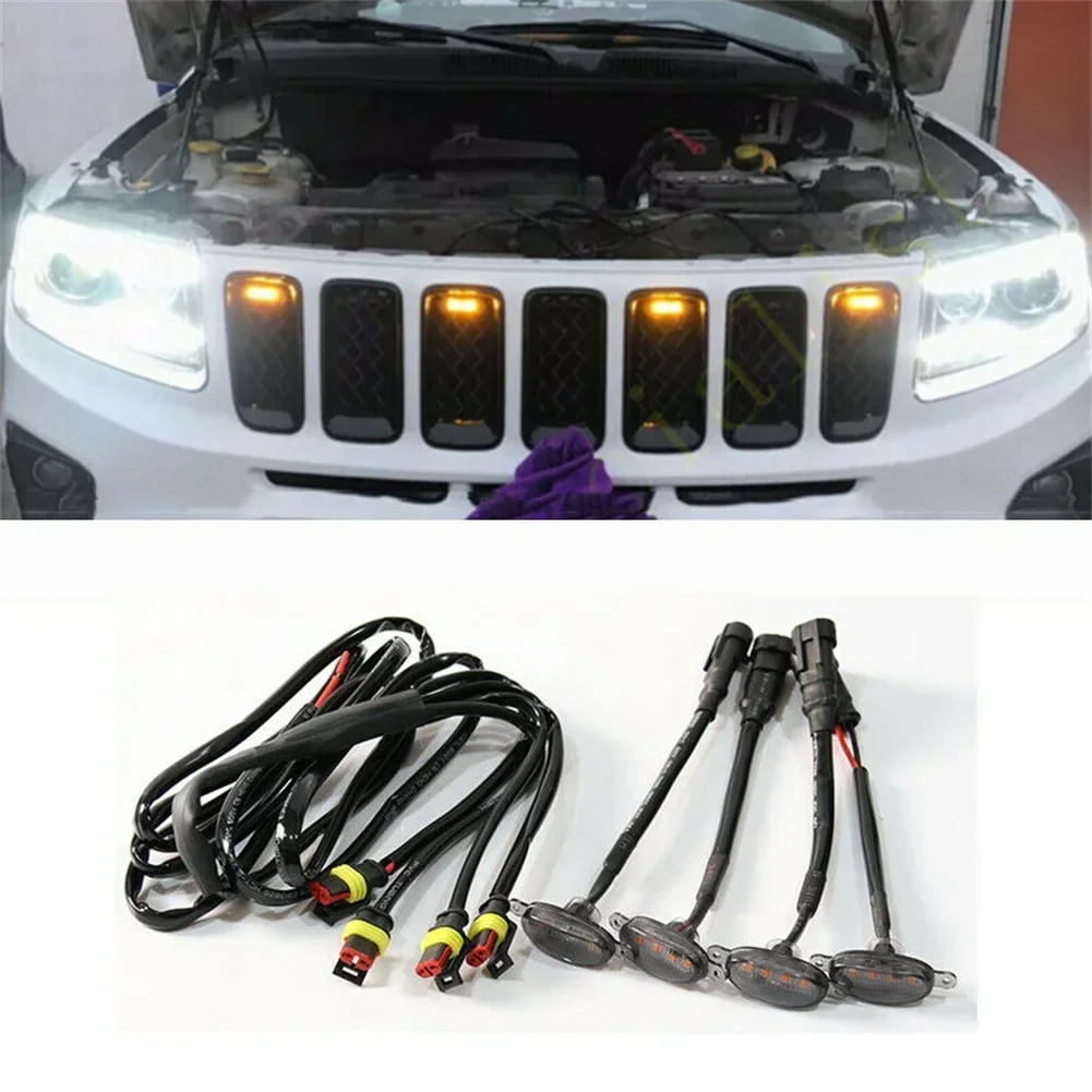 

4 шт. подходят для Jeep Grand Cherokee 2003-2021, передняя решетка, светодиодный светильник в стиле Raptor, светодиодный светильник для четырех дымчатых корпусов