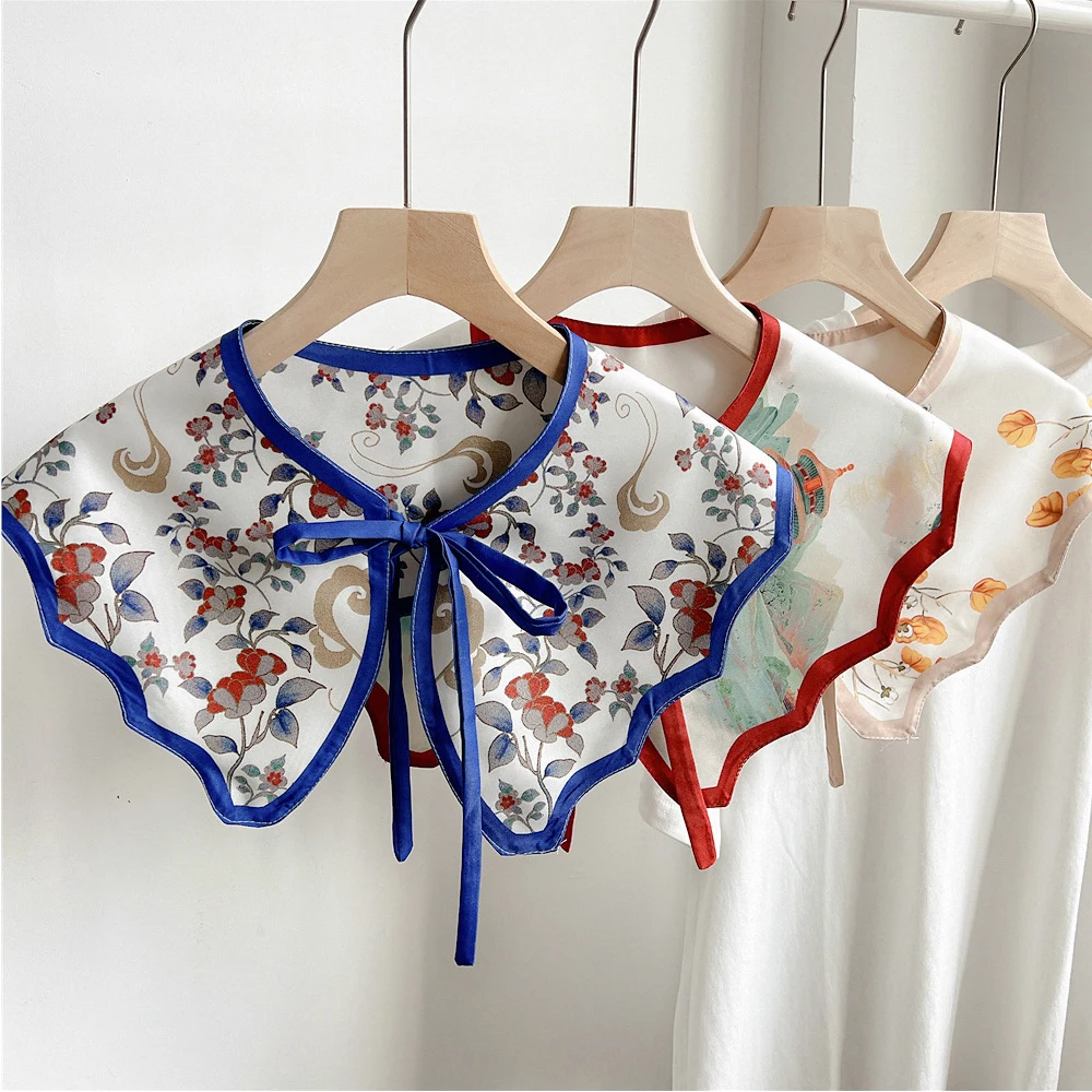 

Lace Doll Fake Collar Women Girl Floral Shawl Wrap Lolita Ruffles Detachable Collar Lace-up Bow Skirt Dress Collars Vintage