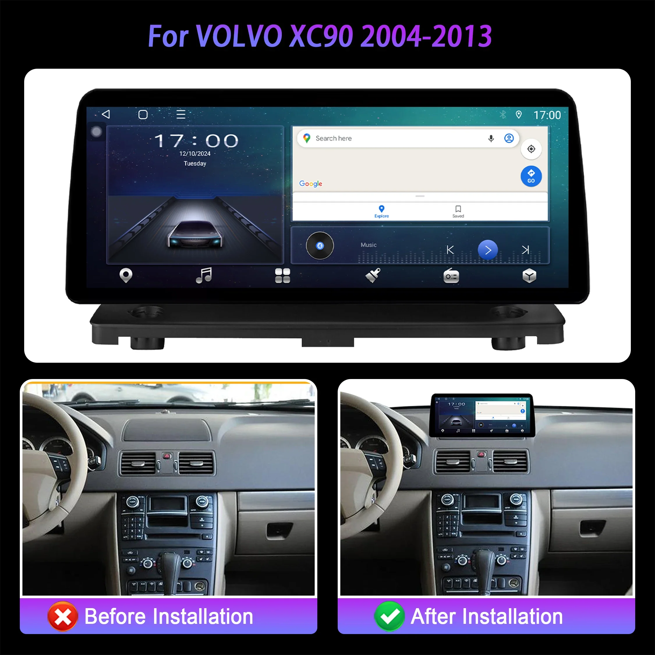Фото 12,3-дюймовый для VOLVO XC90 2004-2013, автомобильный радиоприемник, Android, мультимедийный беспроводной Carplay, навигация, GPS, WIFI, 4G, стерео, экран головного устройства №2