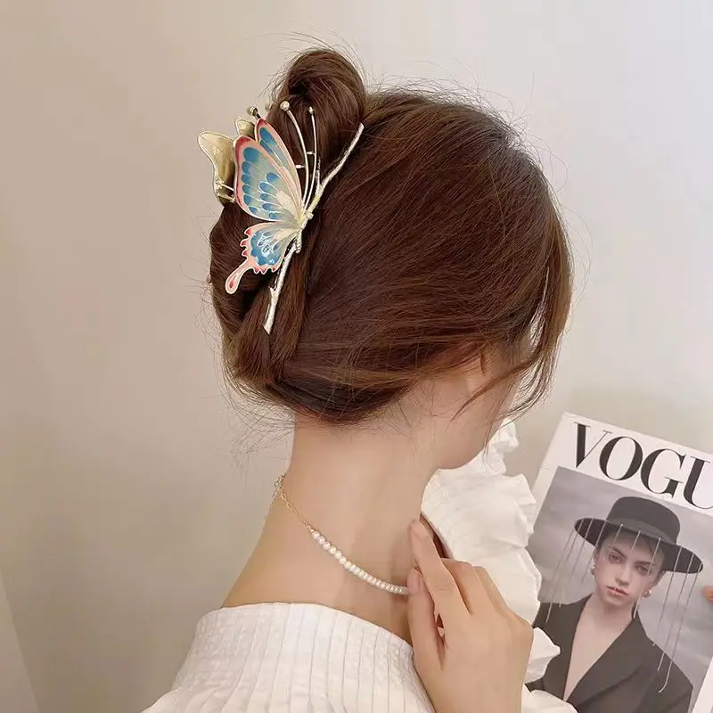 

Painted Butterfly Hair Clips Women Fashion Hair Claw Elegant Large Metal Crab Shark Clip Female Hair Accessories 2022 Korean NEW