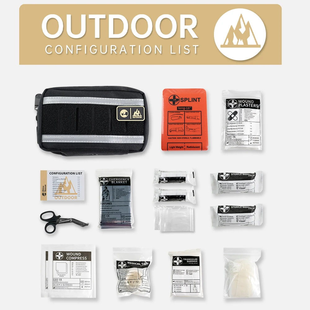 

RHINO Small First Aid Kit for Camping, Hiking, Backpacking, Travel, Vehicle, Outdoors - Emergency & Medical Supplies