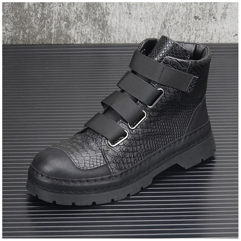 

2022 New Men's High-Top Simple Temperament Leisure Leather Shoes Mid-Top Martin Boots Light Weight British Wild Trendy Shoes