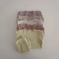 2022 new solid baby long sleeve clothes autumn infant kids tracksuit cotton ribbed tops leggings 2pcs suit baby outfits