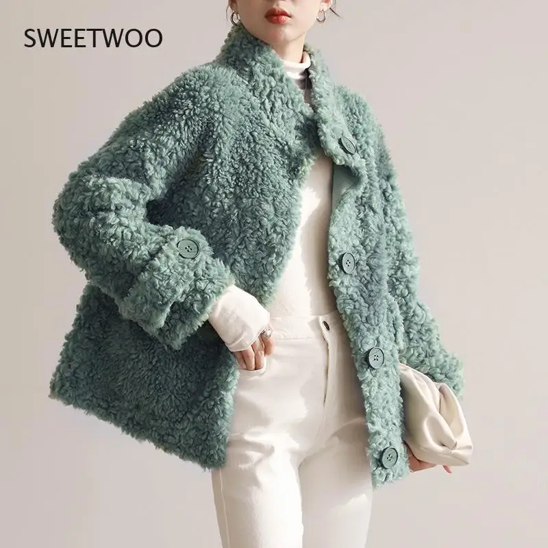 New Fashion Luxury Winter Jacket Women Real Fur Coat Knitting Wool Turn-Down Collar Thick Warm Outerwear Brand 2022