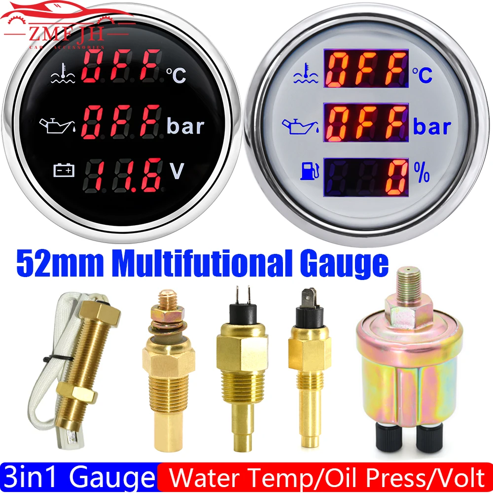 Digital 52MM Gauge 3 In 1 Multifunctional Tachometer/Water T