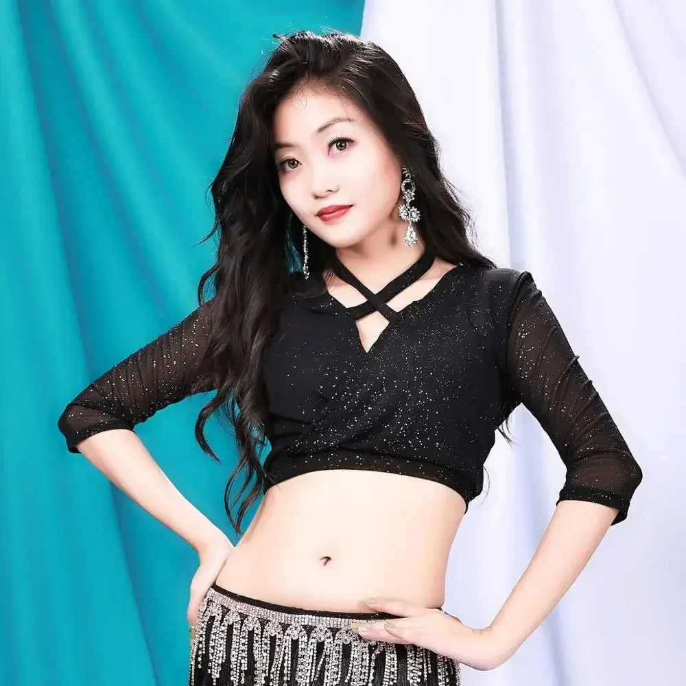 Женский топ для танца живота с леопардовым принтом эластичный кроп-топ из