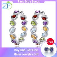 gz zongfa 925 sterling silver big hoop earrings for women natural garnet peridot amethyst mixed color gemstone fine jewelry