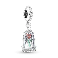 original beauty and the beast enchanted rose dangle beads charm fit pandora women 925 sterling silver bracelet bangle jewelry